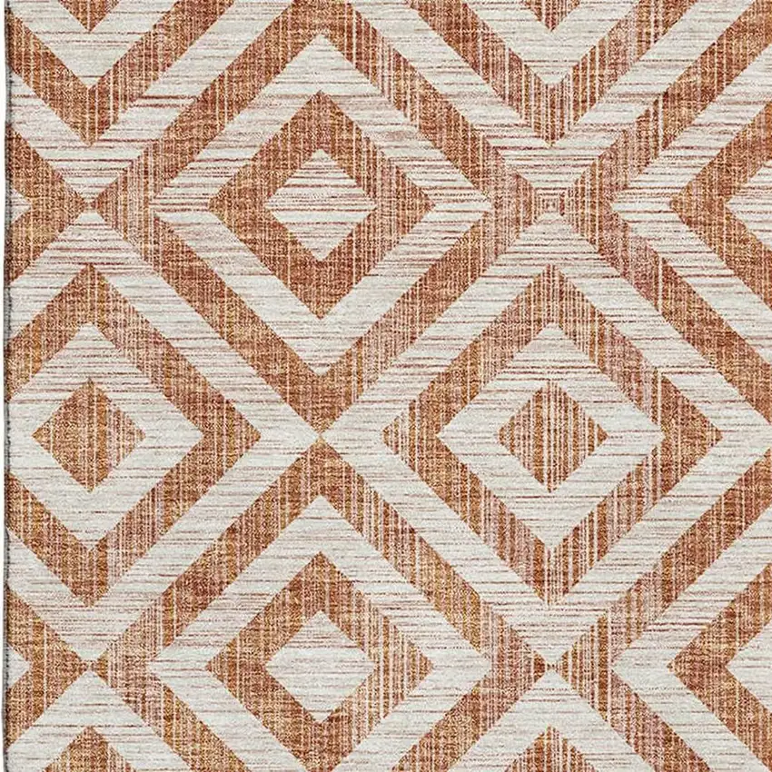 Terra Cotta And Beige Geometric Washable Area Rug With UV Protection Photo 3