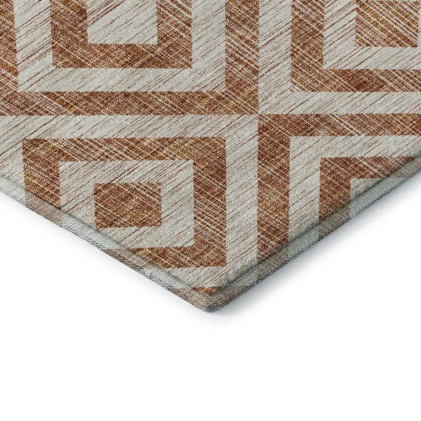 Terra Cotta And Beige Geometric Washable Area Rug With UV Protection Photo 7