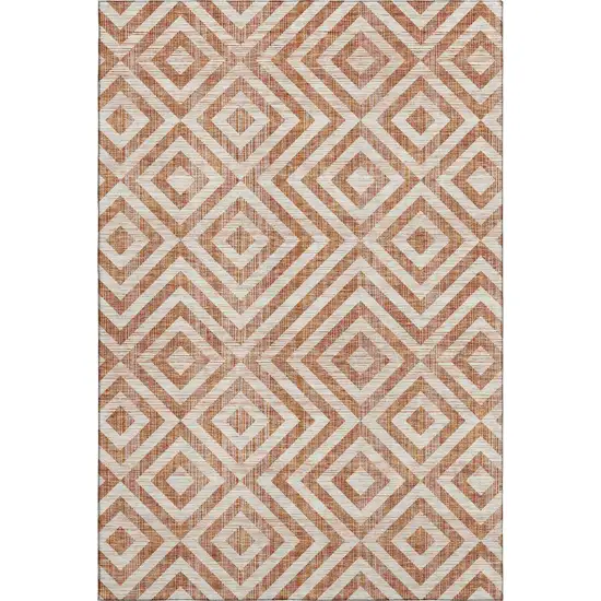 Terra Cotta And Beige Geometric Washable Area Rug With UV Protection Photo 1