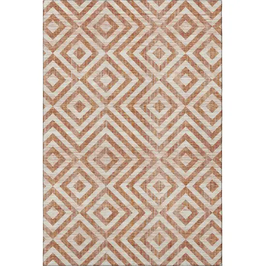 Terra Cotta And Beige Geometric Washable Area Rug With UV Protection Photo 3
