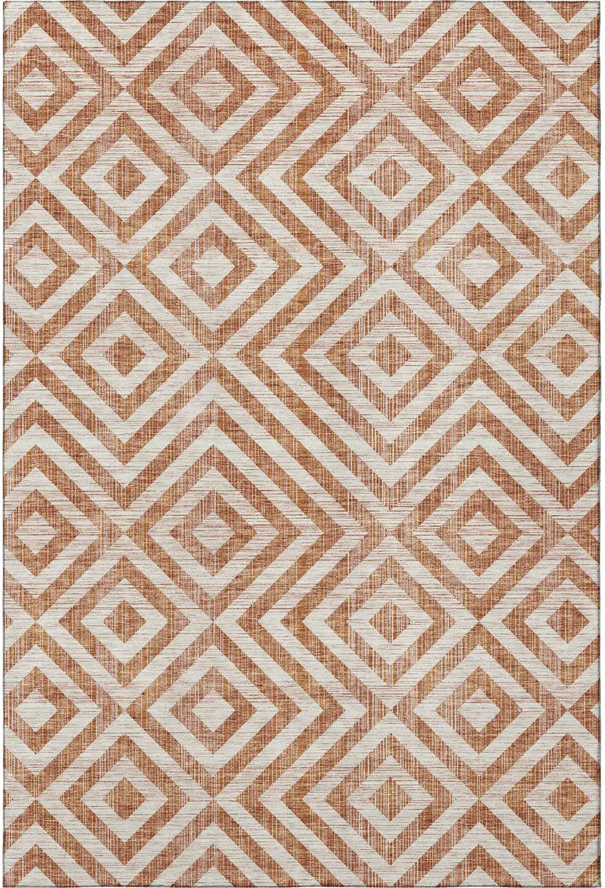 Terra Cotta And Beige Geometric Washable Area Rug With UV Protection Photo 3