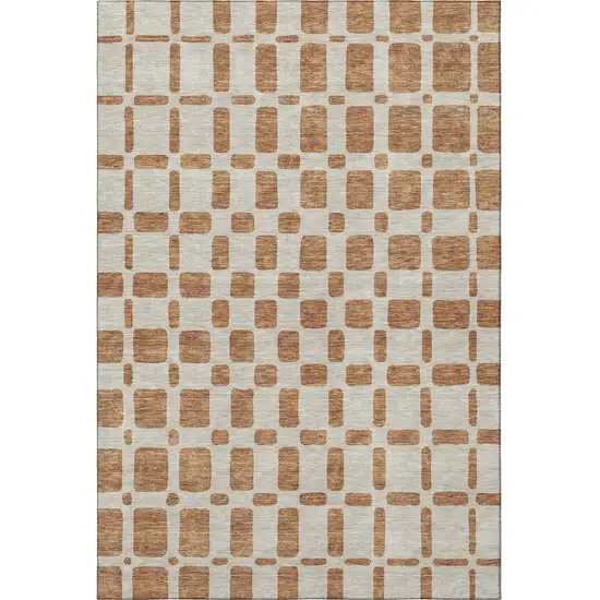Terra Cotta And Beige Geometric Washable Area Rug With UV Protection Photo 4