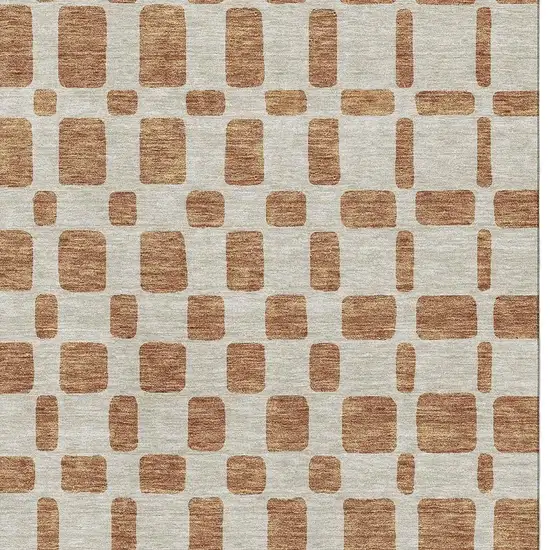 Terra Cotta And Beige Geometric Washable Area Rug With UV Protection Photo 3