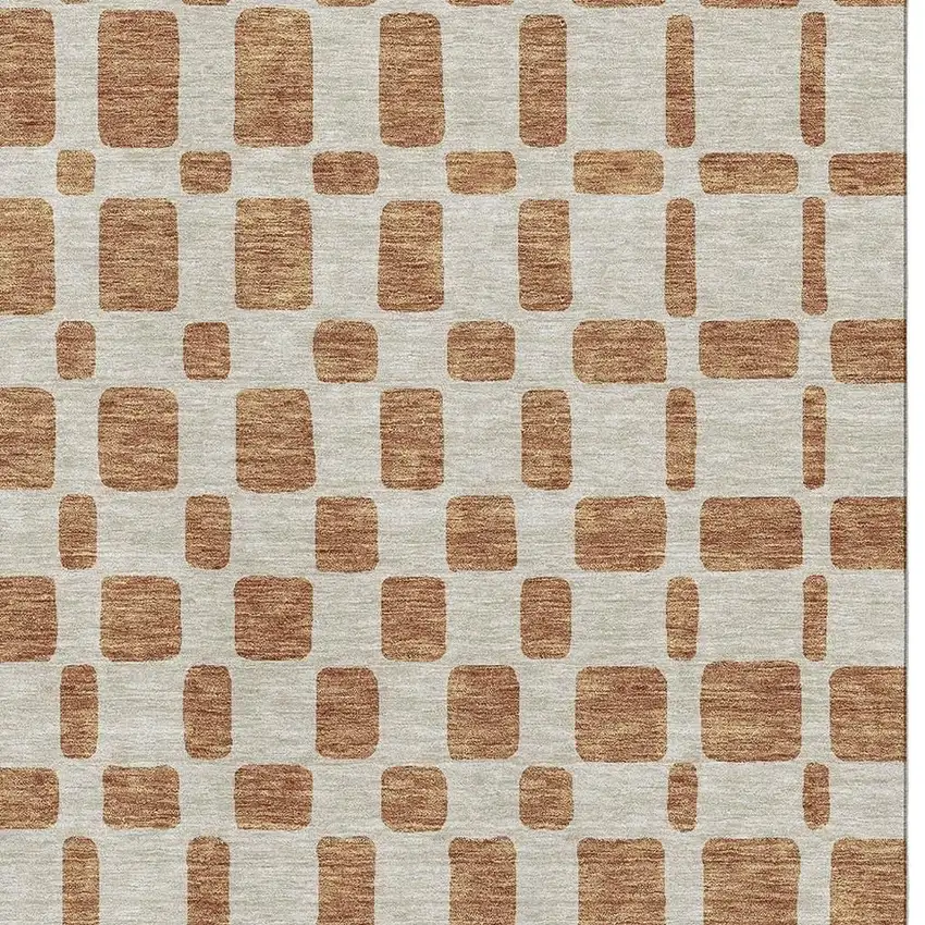 Terra Cotta And Beige Geometric Washable Area Rug With UV Protection Photo 3