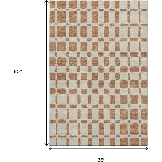 Terra Cotta And Beige Geometric Washable Area Rug With UV Protection Photo 3