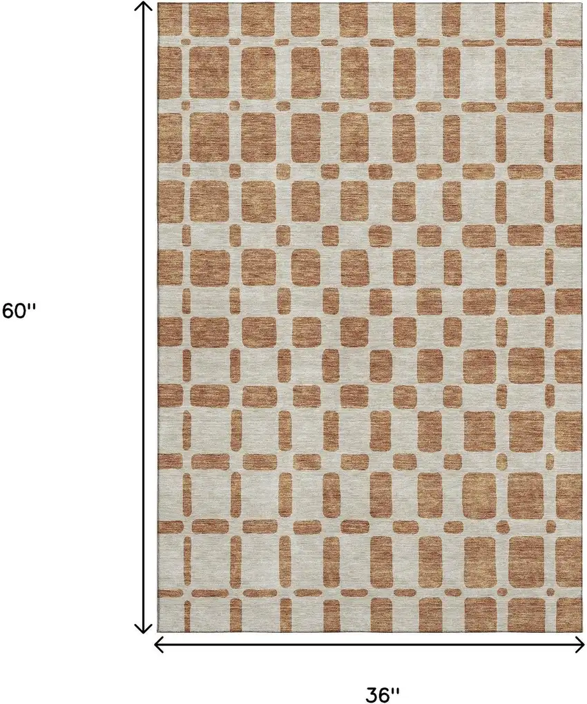Terra Cotta And Beige Geometric Washable Area Rug With UV Protection Photo 3