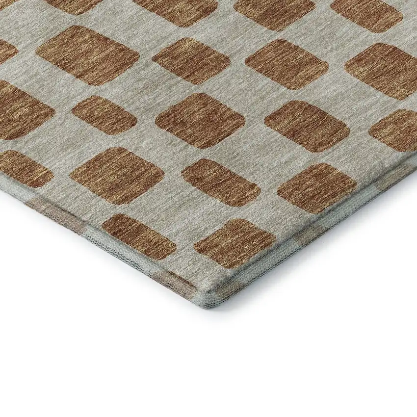 Terra Cotta And Beige Geometric Washable Area Rug With UV Protection Photo 8