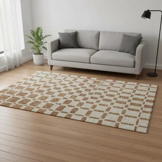 Terra Cotta And Beige Geometric Washable Area Rug With UV Protection Photo 2