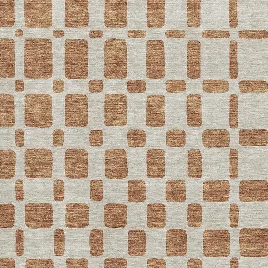 Terra Cotta And Beige Geometric Washable Area Rug With UV Protection Photo 3