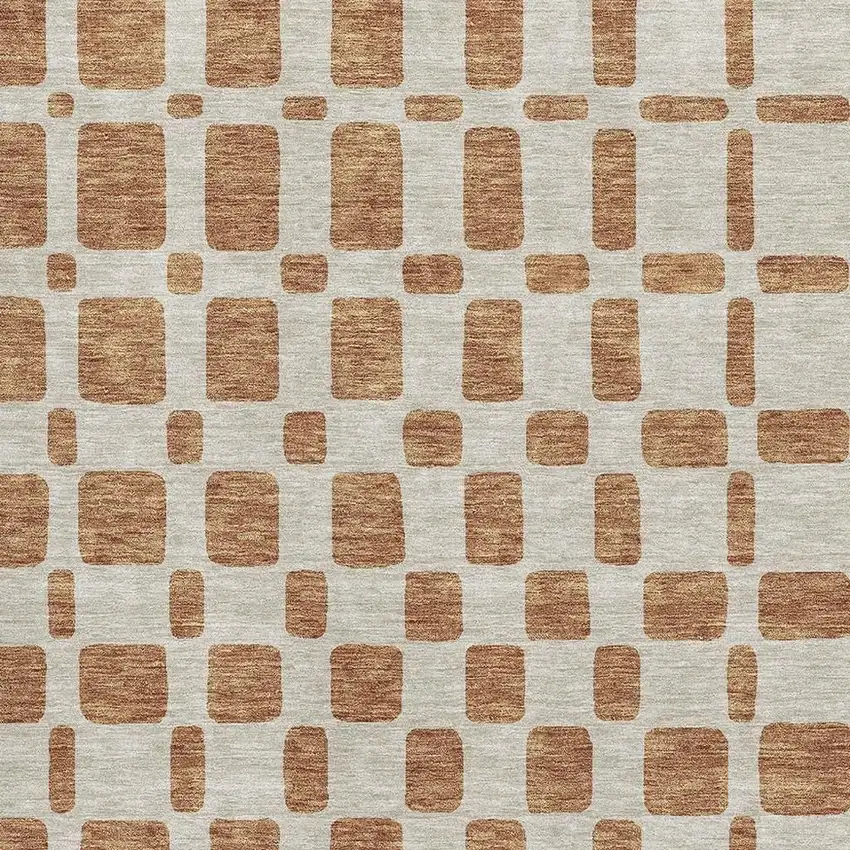 Terra Cotta And Beige Geometric Washable Area Rug With UV Protection Photo 3