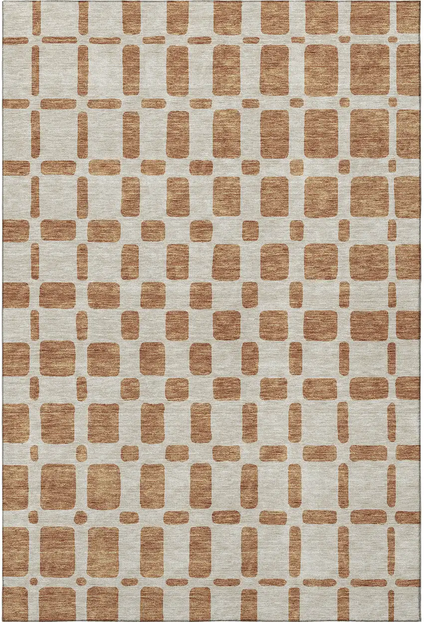 Terra Cotta And Beige Geometric Washable Area Rug With UV Protection Photo 4