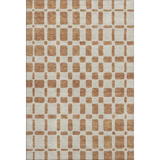 Terra Cotta And Beige Geometric Washable Area Rug With UV Protection Photo 1