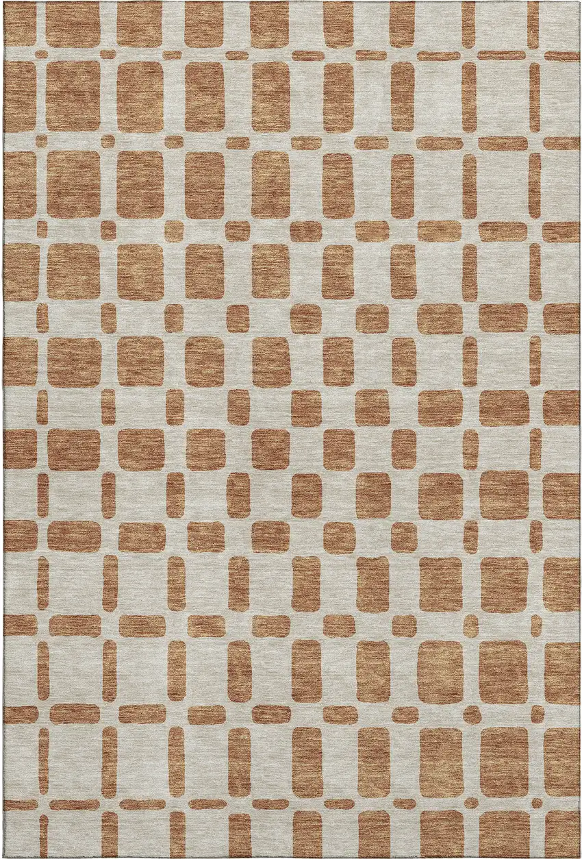 Terra Cotta And Beige Geometric Washable Area Rug With UV Protection Photo 1