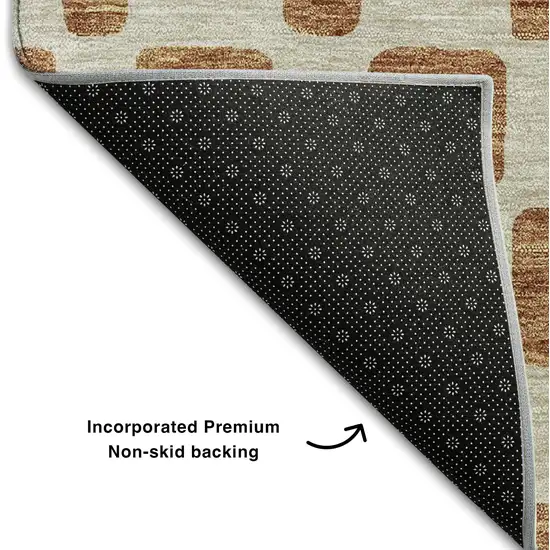 Terra Cotta And Beige Geometric Washable Area Rug With UV Protection Photo 7