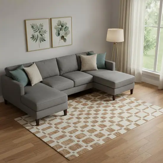 Terra Cotta And Beige Geometric Washable Area Rug With UV Protection Photo 1