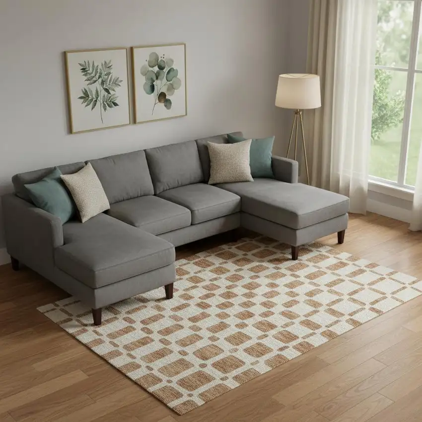 Terra Cotta And Beige Geometric Washable Area Rug With UV Protection Photo 1