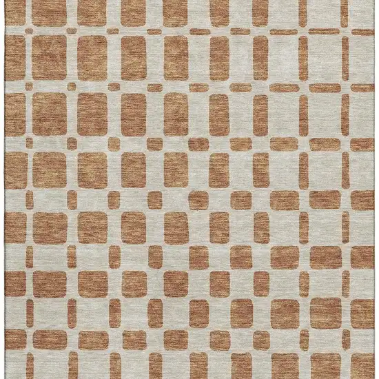 Terra Cotta And Beige Geometric Washable Area Rug With UV Protection Photo 4