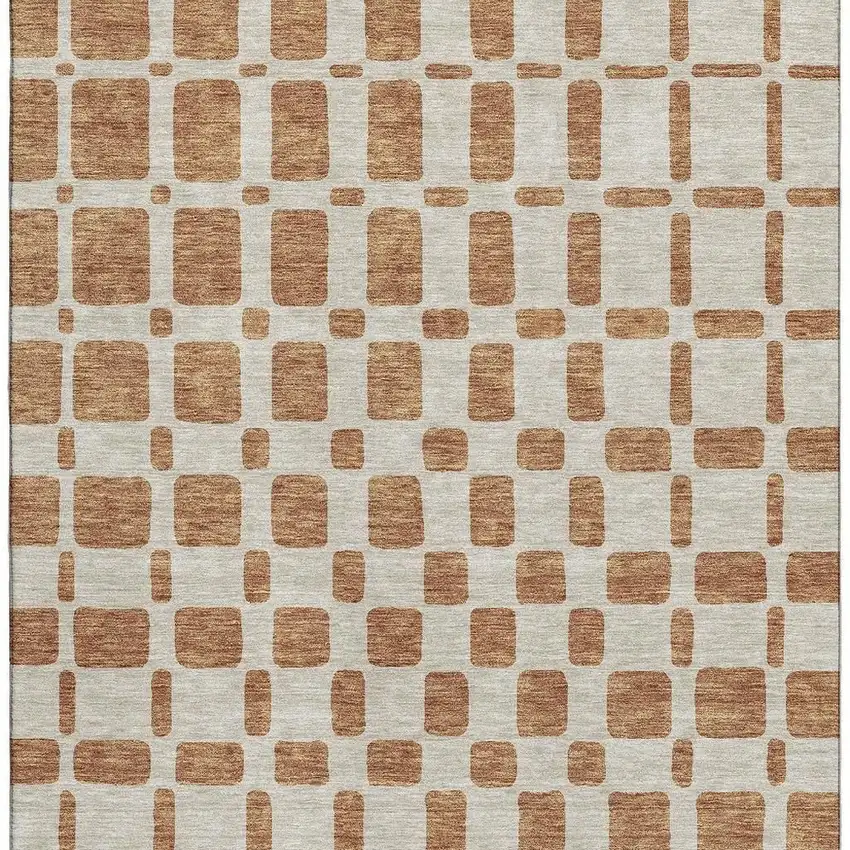 Terra Cotta And Beige Geometric Washable Area Rug With UV Protection Photo 4