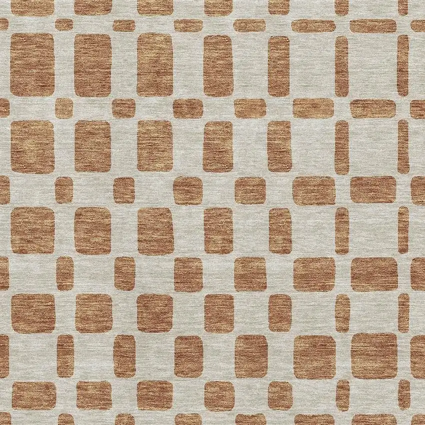 Terra Cotta And Beige Geometric Washable Area Rug With UV Protection Photo 3