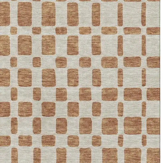 Terra Cotta And Beige Geometric Washable Area Rug With UV Protection Photo 3