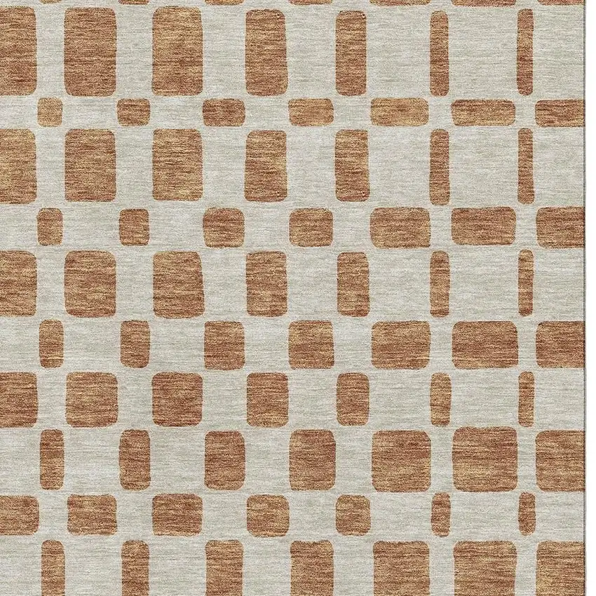 Terra Cotta And Beige Geometric Washable Area Rug With UV Protection Photo 3