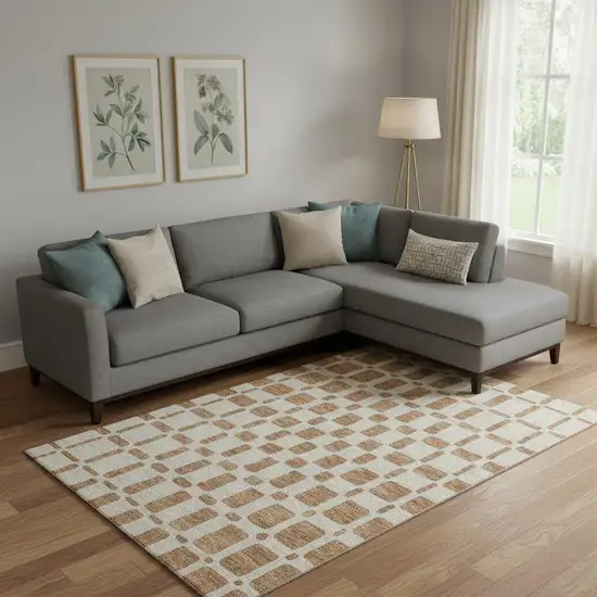 Terra Cotta And Beige Geometric Washable Area Rug With UV Protection Photo 1