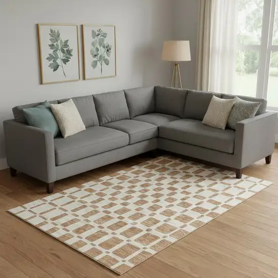 Terra Cotta And Beige Geometric Washable Area Rug With UV Protection Photo 1