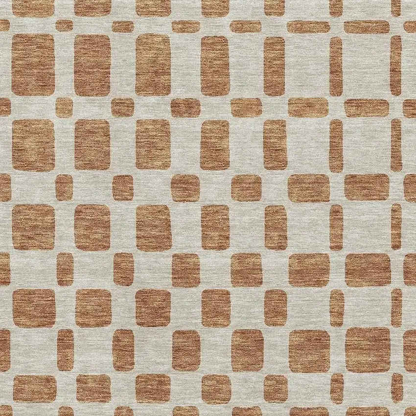 Terra Cotta And Beige Geometric Washable Area Rug With UV Protection Photo 3