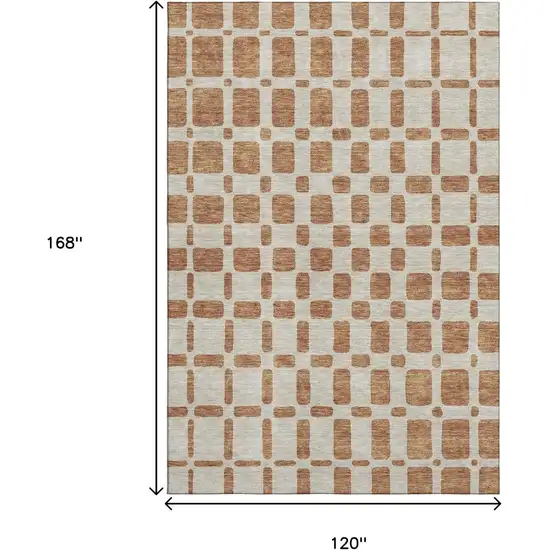 Terra Cotta And Beige Geometric Washable Area Rug With UV Protection Photo 9