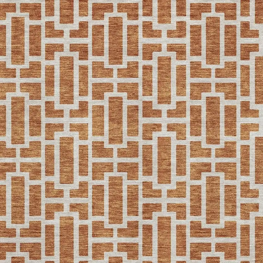 Terra Cotta And Beige Geometric Washable Area Rug With UV Protection Photo 3
