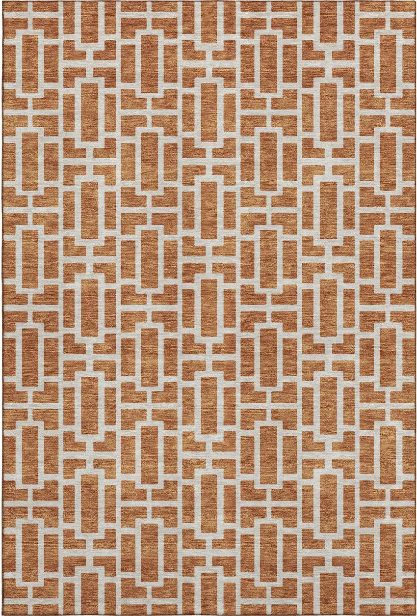 Terra Cotta And Beige Geometric Washable Area Rug With UV Protection Photo 1
