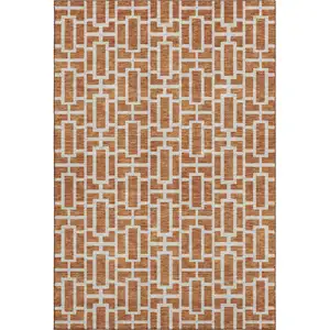Photo of Terra Cotta And Beige Geometric Washable Area Rug With UV Protection