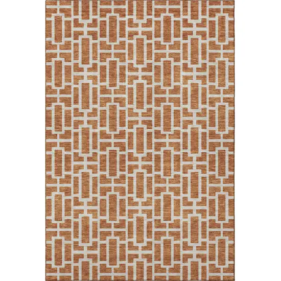 Terra Cotta And Beige Geometric Washable Area Rug With UV Protection Photo 4