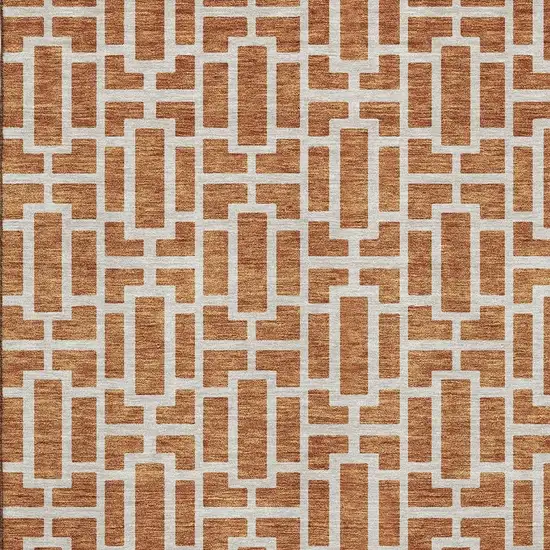 Terra Cotta And Beige Geometric Washable Area Rug With UV Protection Photo 3