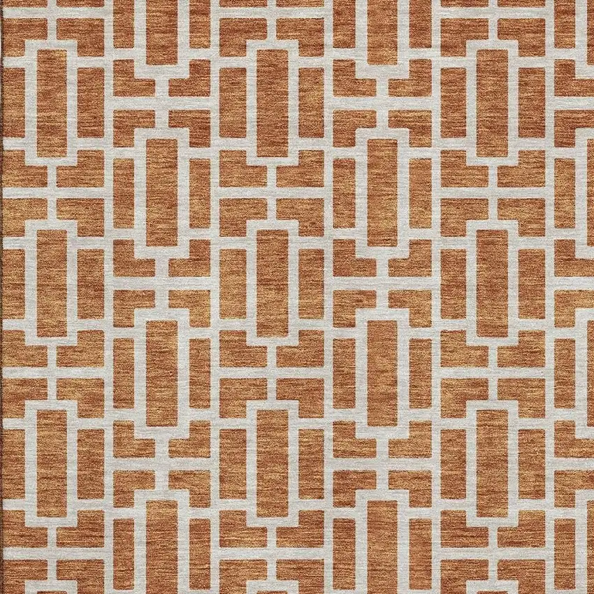 Terra Cotta And Beige Geometric Washable Area Rug With UV Protection Photo 3