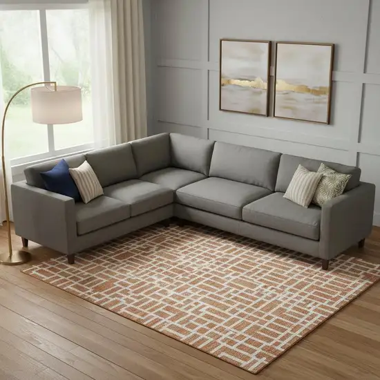 Terra Cotta And Beige Geometric Washable Area Rug With UV Protection Photo 1