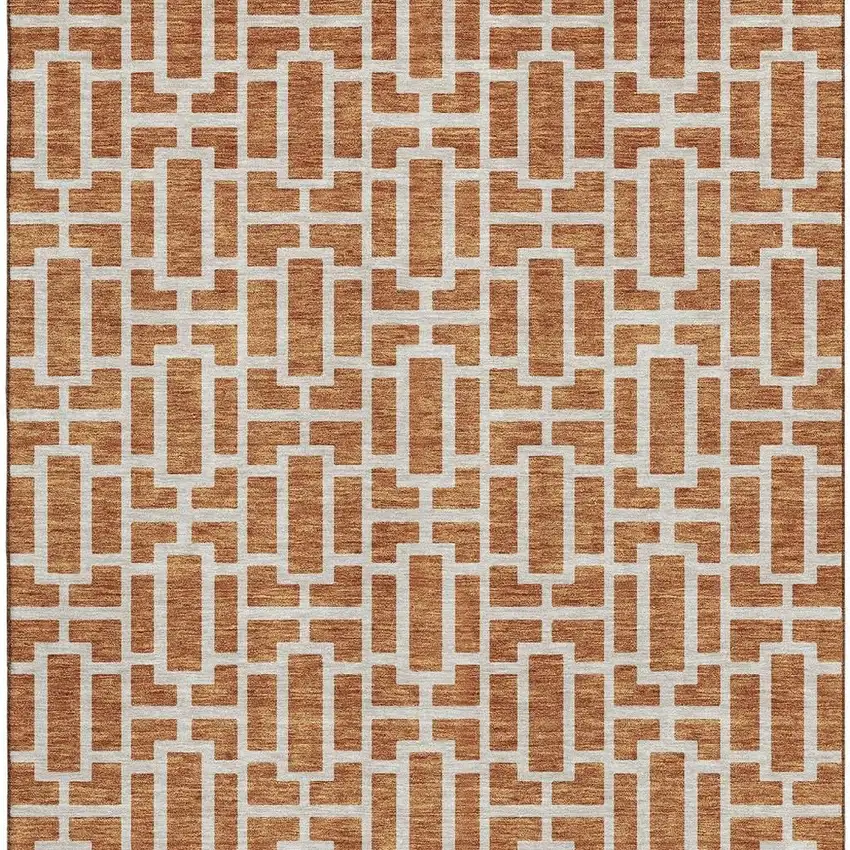 Terra Cotta And Beige Geometric Washable Area Rug With UV Protection Photo 4