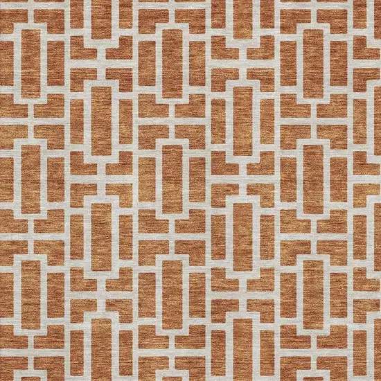 Terra Cotta And Beige Geometric Washable Area Rug With UV Protection Photo 3