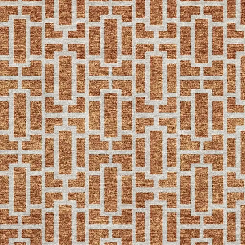 Terra Cotta And Beige Geometric Washable Area Rug With UV Protection Photo 3