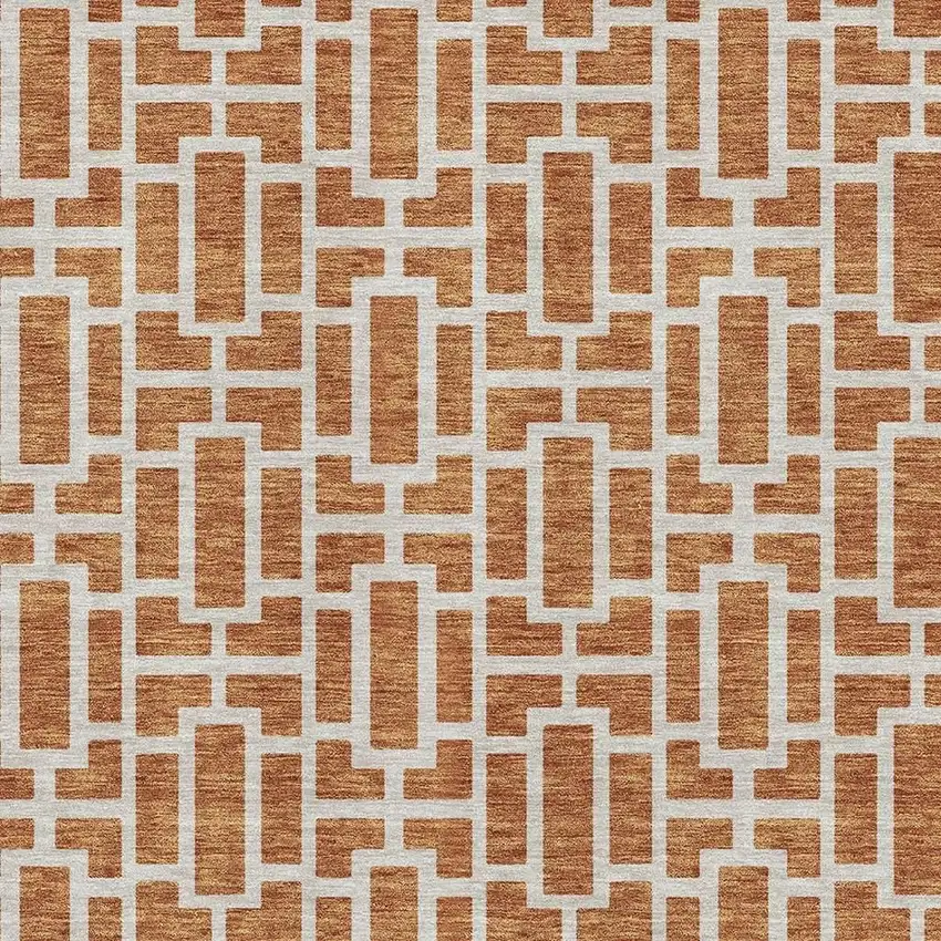 Terra Cotta And Beige Geometric Washable Area Rug With UV Protection Photo 3