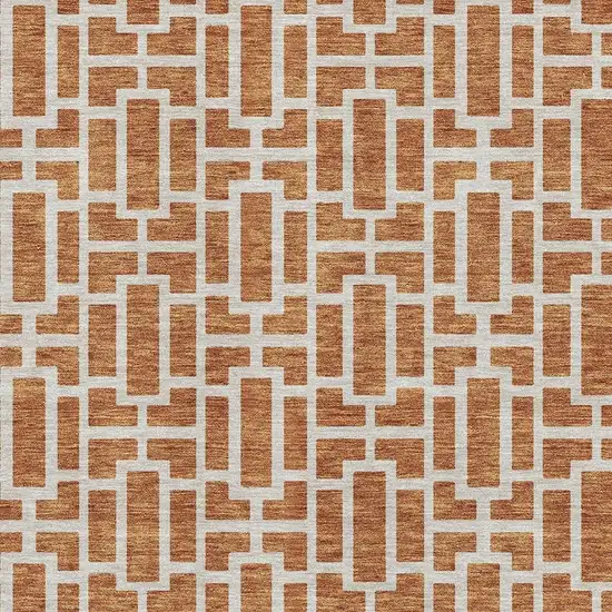 Terra Cotta And Beige Geometric Washable Area Rug With UV Protection Photo 3