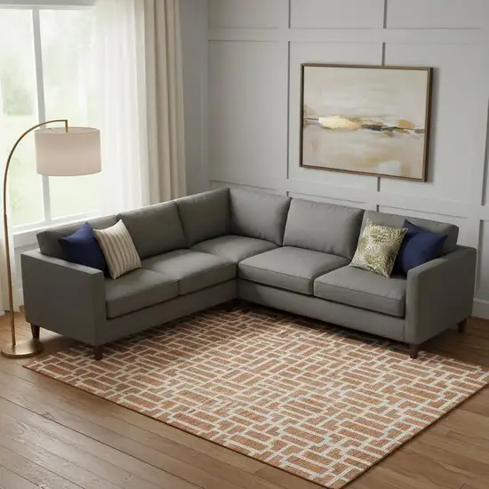 Terra Cotta And Beige Geometric Washable Area Rug With UV Protection Photo 1