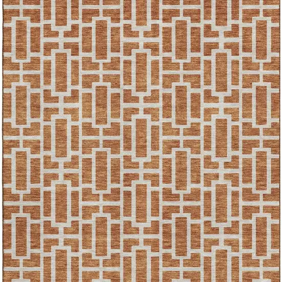 Terra Cotta And Beige Geometric Washable Area Rug With UV Protection Photo 4