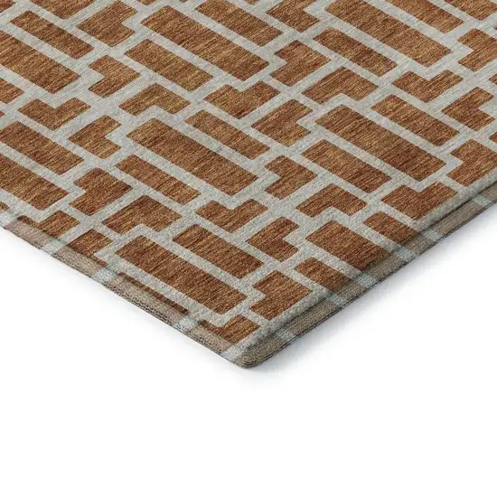 Terra Cotta And Beige Geometric Washable Area Rug With UV Protection Photo 8
