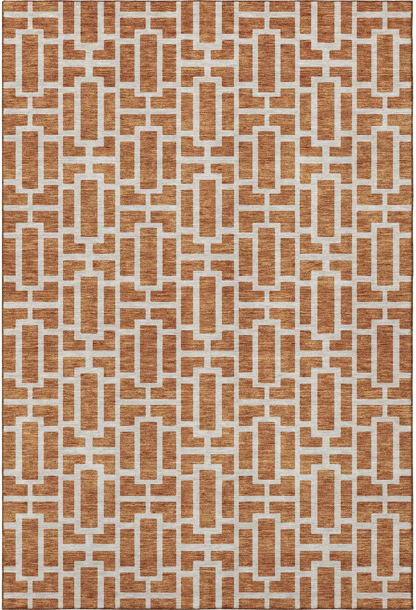Terra Cotta And Beige Geometric Washable Area Rug With UV Protection Photo 4