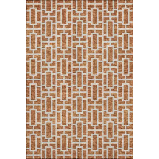 Terra Cotta And Beige Geometric Washable Area Rug With UV Protection Photo 1