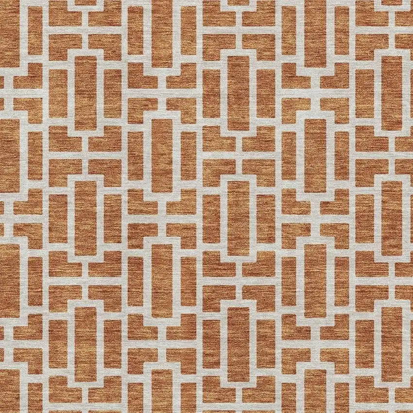 Terra Cotta And Beige Geometric Washable Area Rug With UV Protection Photo 3