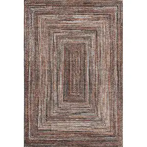 Photo of Terra Cotta And Beige Geometric Washable Area Rug With UV Protection