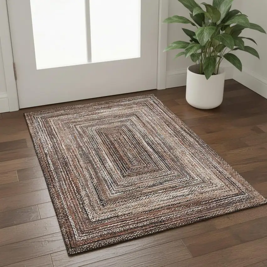 Terra Cotta And Beige Geometric Washable Area Rug With UV Protection Photo 2