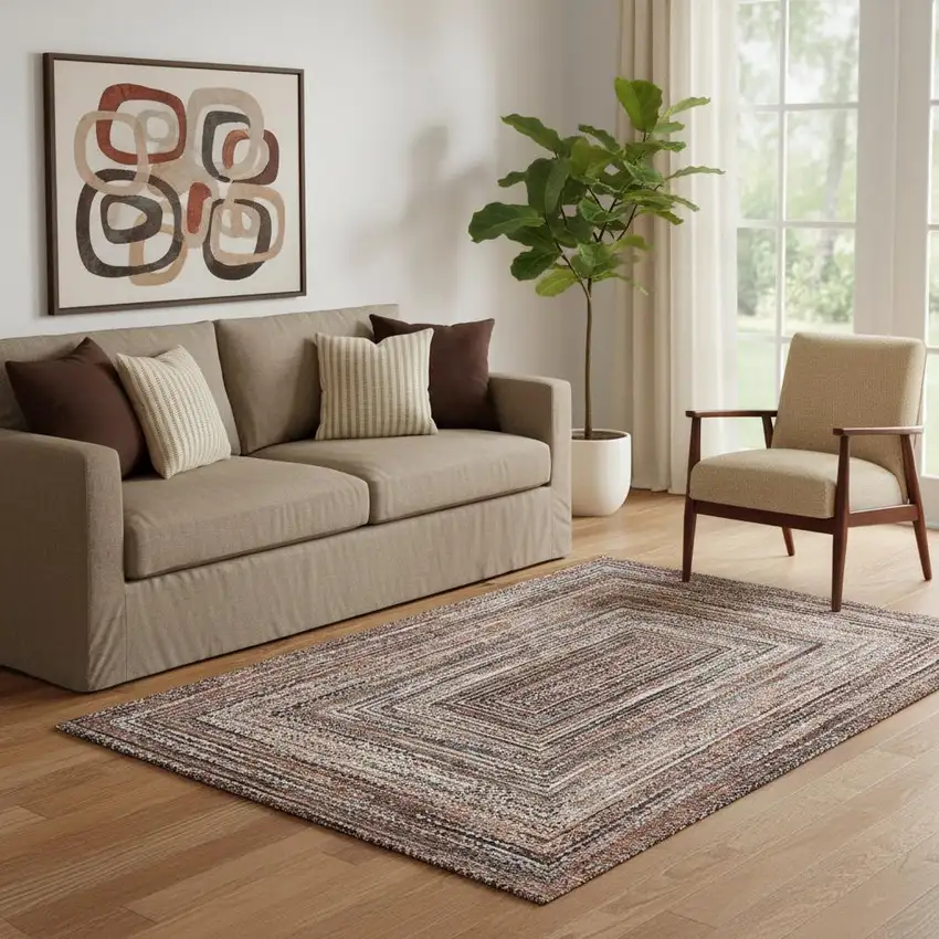 Terra Cotta And Beige Geometric Washable Area Rug With UV Protection Photo 2